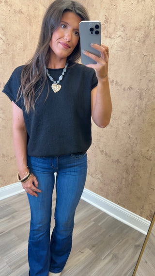Millie Cap Sleeve Top-Black