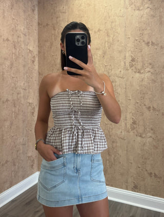 Ashlynn Peplum- Brown
