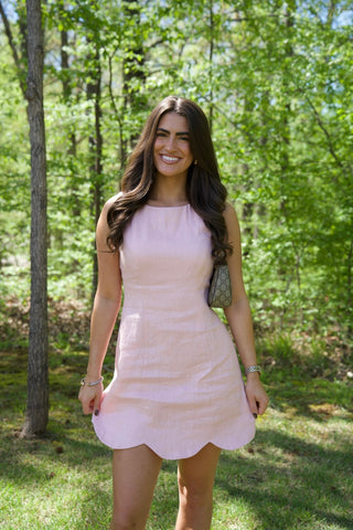 Scallop hem mini dress- Pink