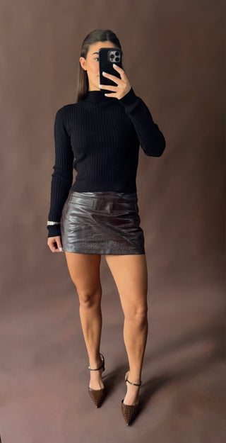 Ellie Ribbed Top- Black