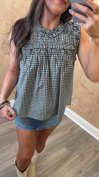Gingham Grace Top- Black