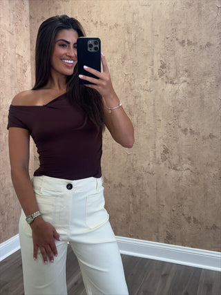 Delta Wrap Knit Top- Chocolate