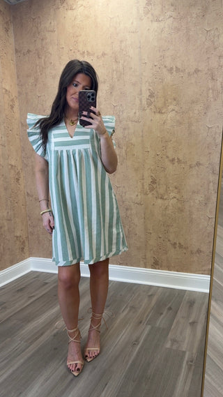 Riley Striped Dress- Green