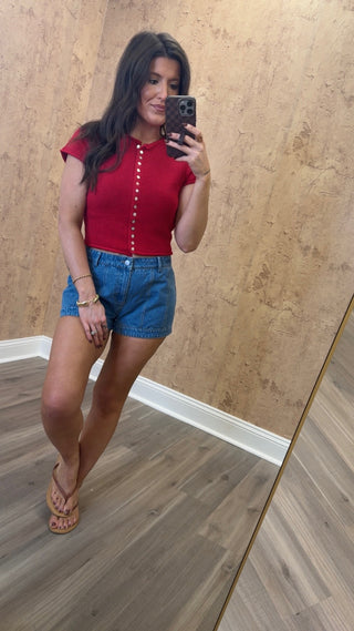 Sutton Button Top- Red