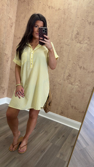 Seersucker Shirt Dress- Lemon
