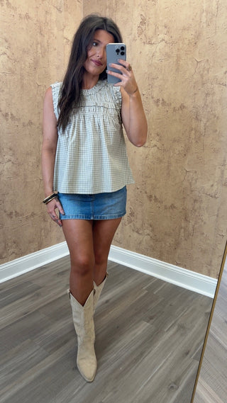 Gingham Grace Top- Beige
