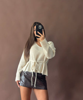 Iris Peplum Top- Beige