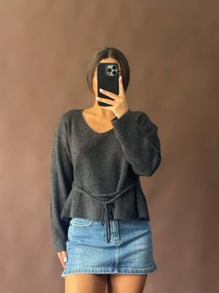 Iris Peplum Top- Charcoal