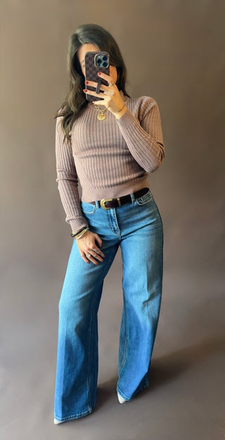 Ellie Ribbed Top- Mocha