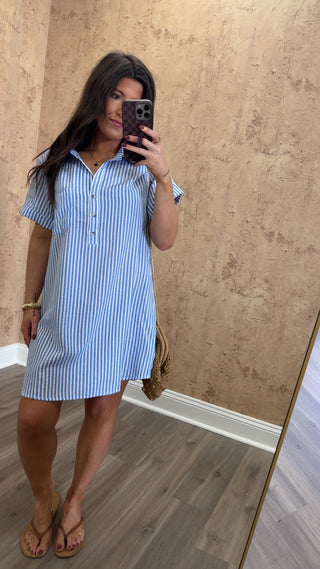 Seersucker Shirt Dress- Lt.Blue