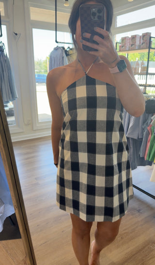 Livi Gingham Romper- Navy
